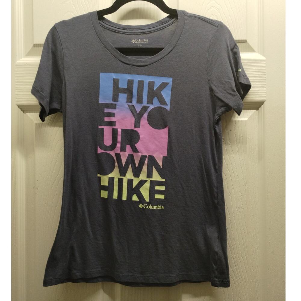 Columbia Women's Size Small Hike Your Own Hike Blue Graphic Inspirational Tee